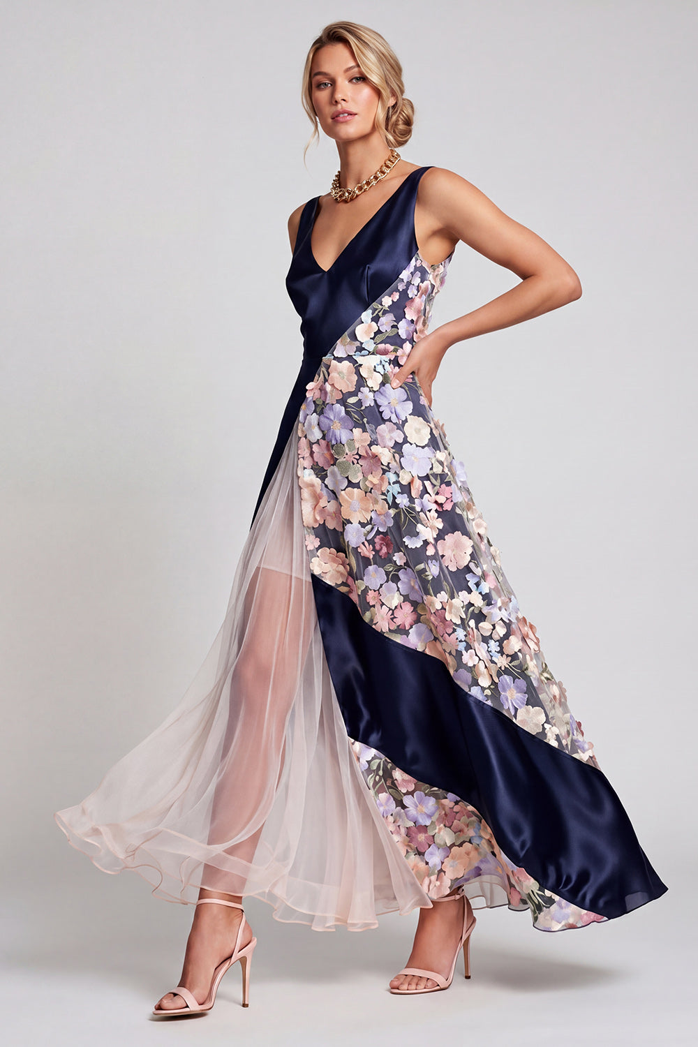 Zapaka Women Blush Long Mother of the Bride Dress Floral A Line V-Neck Tulle Patchwork Wedding Guest Dress ZAPAKA Zapaka Women Blush Long Mother of the Bride Dress Floral A Line V-Neck Tulle Patchwork Wedding Guest Dress ZAPAKA