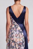 V-Neck Blush Long A Line Floral Mother of the Bride Dress