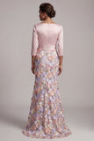 Boat Neck Blush Long Mermaid Floral Mother of the Bride Dress with Pockets