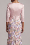 Boat Neck Blush Long Mermaid Floral Mother of the Bride Dress with Pockets