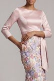 Boat Neck Blush Long Mermaid Floral Mother of the Bride Dress with Pockets