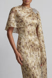 Champagne Beaded Sheath Long Floral Mother of the Bride Dress with Cape