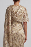 Champagne Beaded Sheath Long Floral Mother of the Bride Dress with Cape