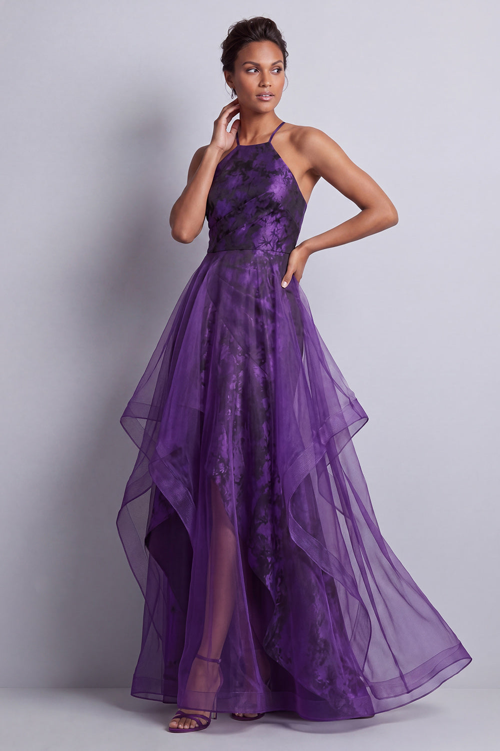 Zapaka Women Dark Purple Floral Long Mother of the Bride Dress with Ruffles A Line Halter Wedding Guest Dress, Dark Purple / US2 Zapaka Women Dark Purple Floral Long Mother of the Bride Dress with Ruffles A Line Halter Wedding Guest Dress, Dark Purple / US2