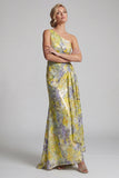One Shoulder Yellow Floral Mermaid Long Printed Mother of the Bride Dress