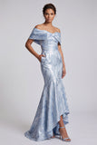 Sky Blue Mermaid Floral Long Mother of the Bride Dress with Pockets