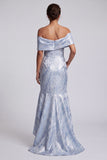 Sky Blue Mermaid Floral Long Mother of the Bride Dress with Pockets