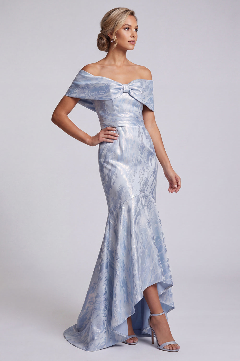 Zapaka Women Sky Blue Long Floral Mother of the Bride Dress with Pockets Off the Shoulder Mermaid Wedding Guest Dress, Sky Blue / US4 Zapaka Women Sky Blue Long Floral Mother of the Bride Dress with Pockets Off the Shoulder Mermaid Wedding Guest Dress, Sky Blue / US4