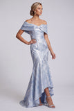 Sky Blue Mermaid Floral Long Mother of the Bride Dress with Pockets