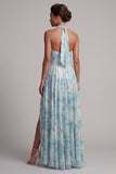 Light Green Keyhole A Line Floral Long Mother of the Bride Dress with Pockets