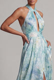Light Green Keyhole A Line Floral Long Mother of the Bride Dress with Pockets