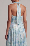 Light Green Keyhole A Line Floral Long Mother of the Bride Dress with Pockets