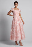 Sparkly Square Neck Blush Long A Line Beaded Mother of the Bride Dress