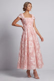 Sparkly Square Neck Blush Long A Line Beaded Mother of the Bride Dress