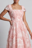 Sparkly Square Neck Blush Long A Line Beaded Mother of the Bride Dress