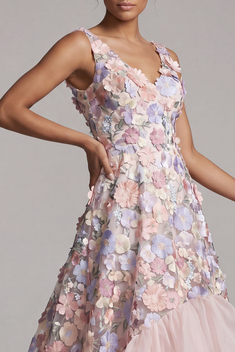 Zapaka Women Blush Long Mother of the Bride Dress with Ruffles Floral A