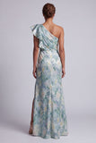 Mermaid Ruffled Light Green Floral Long Mother of the Bride Dress with Slit