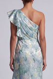 Mermaid Ruffled Light Green Floral Long Mother of the Bride Dress with Slit