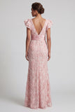 Blush Sequin V Neck Mermaid Mother Of the Bride Dress