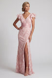 Blush Sequin V Neck Mermaid Mother Of the Bride Dress