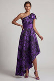 One Shoulder Dark Purple High Low A Line Mother Of the Bride Dress