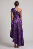 One Shoulder Dark Purple High Low A Line Mother Of the Bride Dress