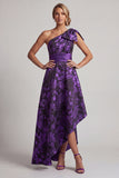 One Shoulder Dark Purple High Low A Line Mother Of the Bride Dress