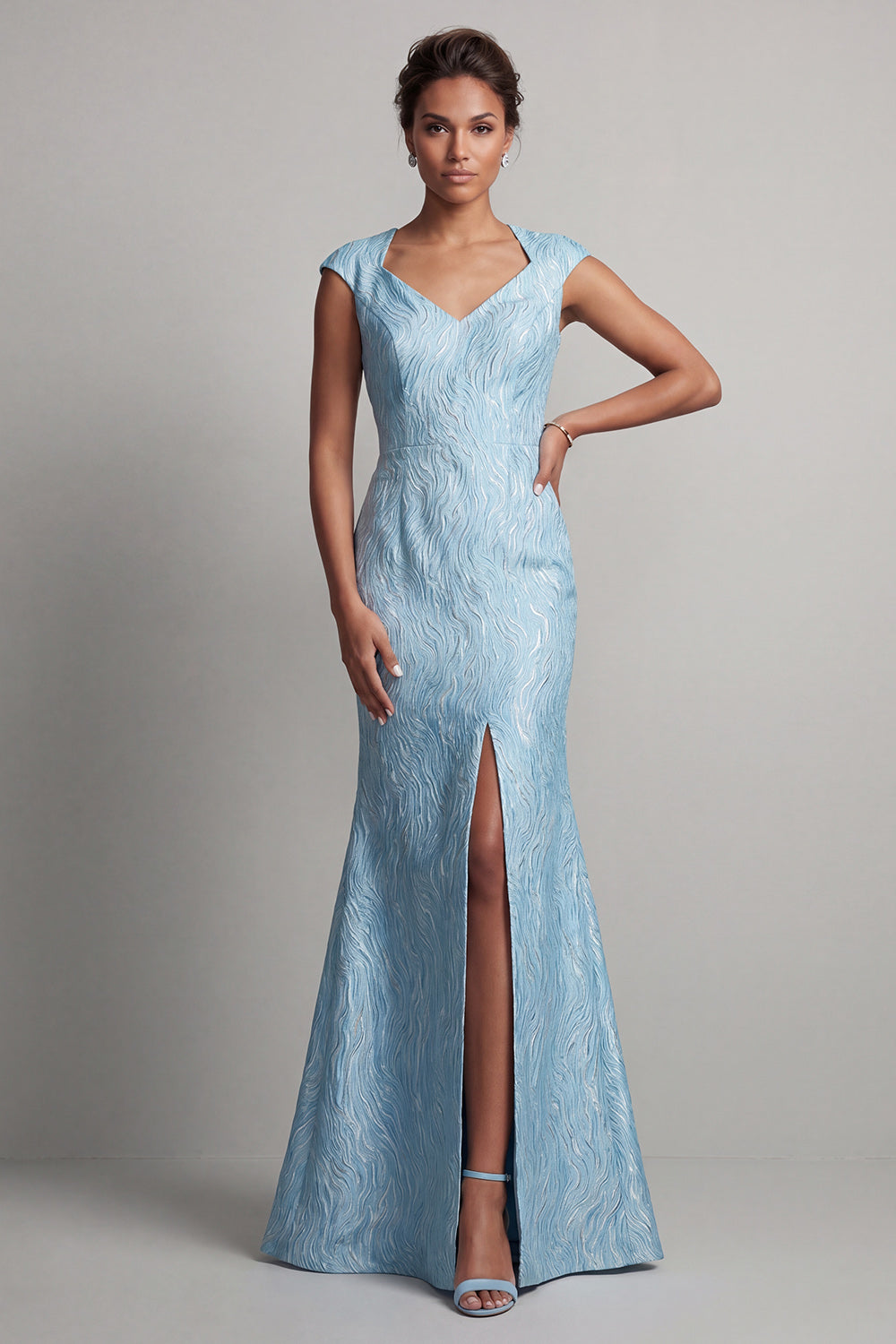 ZAPAKA Women Blue Mother Of the Bride Dress with Slit Mermaid Cap ...