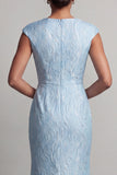 Blue Mermaid Cap Sleeve Mother Of the Bride Dress with Slit