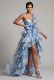 One Shoulder Dusty Blue A Line Ruffled Mother Of the Bride Dress