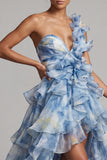 One Shoulder Dusty Blue A Line Ruffled Mother Of the Bride Dress