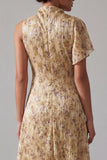 High Neck Printed A Line Champagne Mother Of the Bride Dress