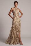 Champagne Halter Cut Out A Line Mother Of the Bride Dress