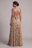 Champagne Halter Cut Out A Line Mother Of the Bride Dress