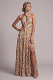 Champagne Halter Cut Out A Line Mother Of the Bride Dress