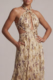 Champagne Halter Cut Out A Line Mother Of the Bride Dress