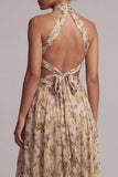 Champagne Halter Cut Out A Line Mother Of the Bride Dress