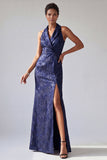 Halter Mermaid Peaked Lapel Dark Purple Mother Of the Bride Dress