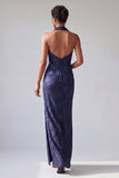 Halter Mermaid Peaked Lapel Dark Purple Mother Of the Bride Dress