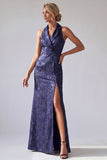 Halter Mermaid Peaked Lapel Dark Purple Mother Of the Bride Dress