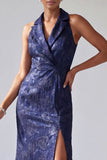 Halter Mermaid Peaked Lapel Dark Purple Mother Of the Bride Dress