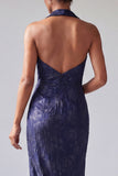 Halter Mermaid Peaked Lapel Dark Purple Mother Of the Bride Dress