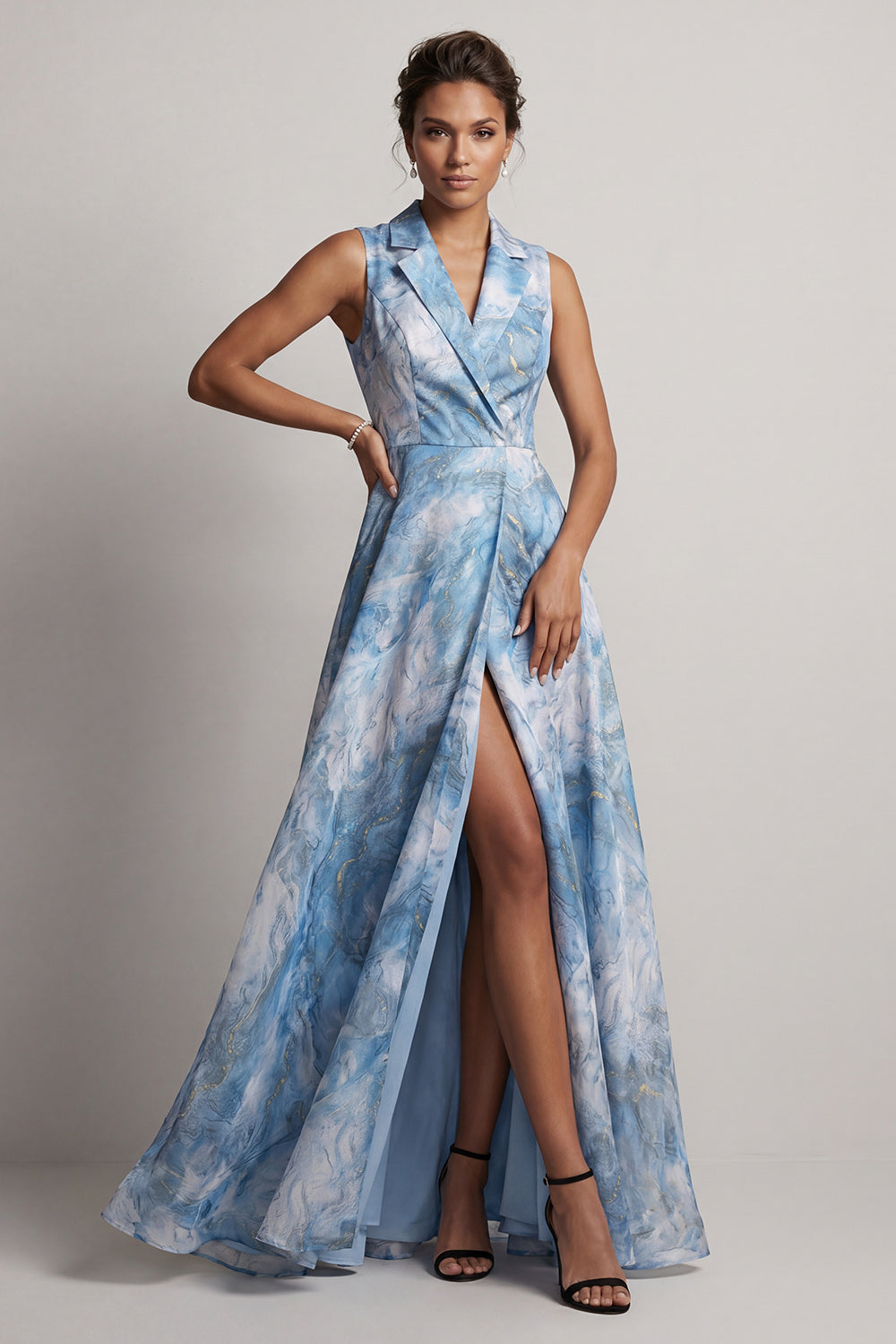 ZAPAKA Women Lake Blue Mother Of the Bride Dress with Slit Notched ...
