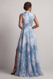 Lake Blue Notched Lapel A Line Mother Of the Bride Dress