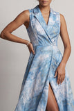 Lake Blue Notched Lapel A Line Mother Of the Bride Dress