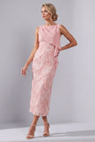 Blush Bateau Neck Sheath Sequin Midi Mother Of the Bride Dress