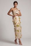 Sparkly Champagne Long Floral Beaded Mother of the Bride Dress with Bow