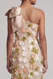 Sparkly Champagne Long Floral Beaded Mother of the Bride Dress with Bow