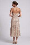 Champagne Sheath Halter Beaded Midi Mother of the Bride Dress