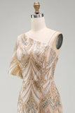 Saprkly Champagne Sequin Sheath Mother of the Bride Dress